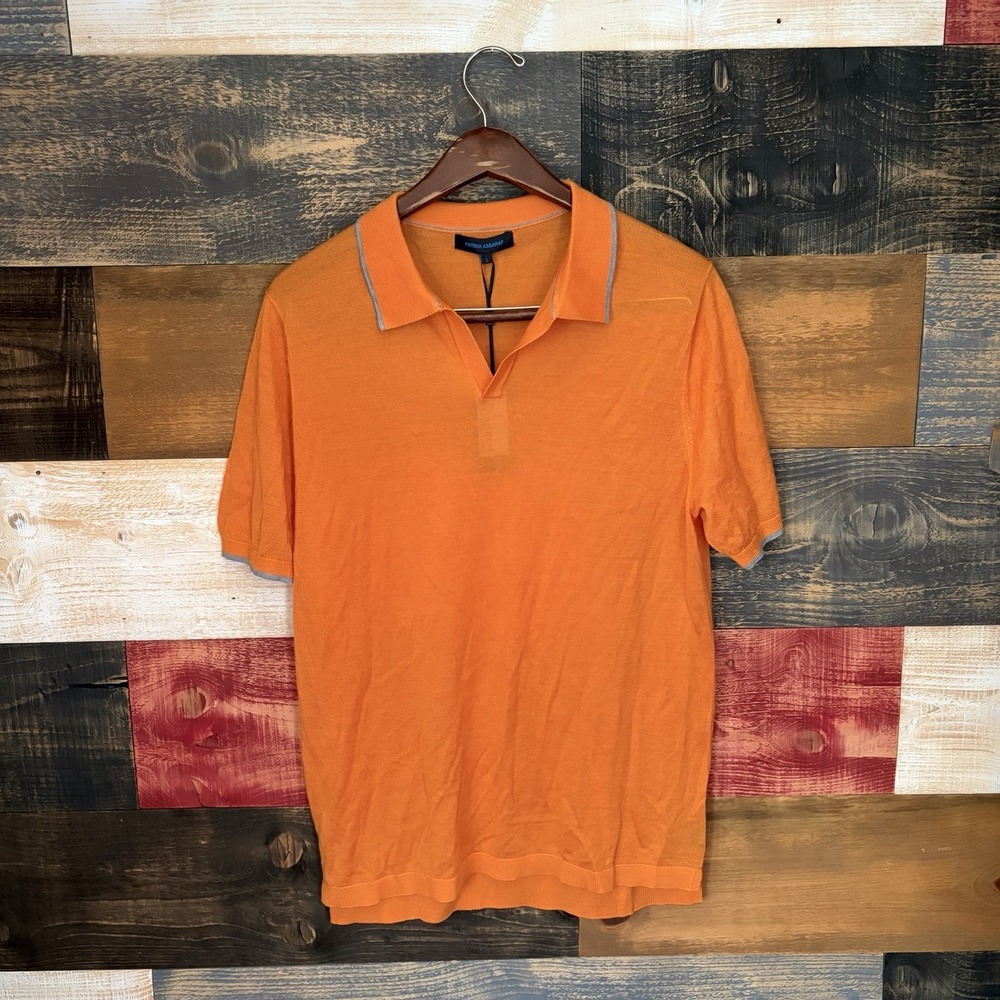 Patrick Assaraf Sweater Polo Mens L Orange Merino Wool Knit Polo P144P12V